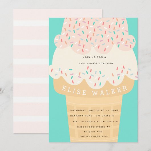 Crème glacée et arrosage Baby shower Invitation (Devant / Derrière)