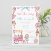 Crème glacée et florale Invitation d'anniversaire (Debout devant)