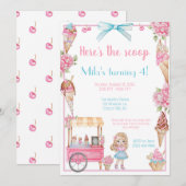 Crème glacée et florale Invitation d'anniversaire (Devant / Derrière)