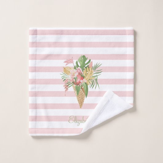 Crème glacée, Fruit Feuille tropical, Grès roses (Gant de toilette)