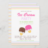 Crème glacée mignonne et rayures invitation de fêt (Devant / Derrière)