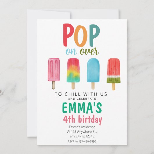 Crème glacée Piscine Anniversaire Invitation Pop O (Devant)