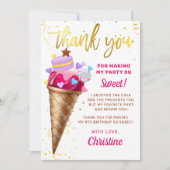 Crème glacée rose or doux Carte de remerciements d (Devant)