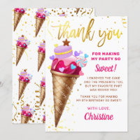 Crème glacée rose or doux Carte de remerciements d