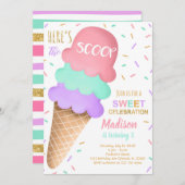 Crème glacée Scoop colorée Invitation Anniversaire (Devant / Derrière)