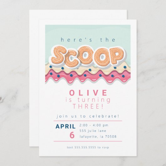Crème glacée Scoop Invitations de fête d'anniversa (Devant / Derrière)