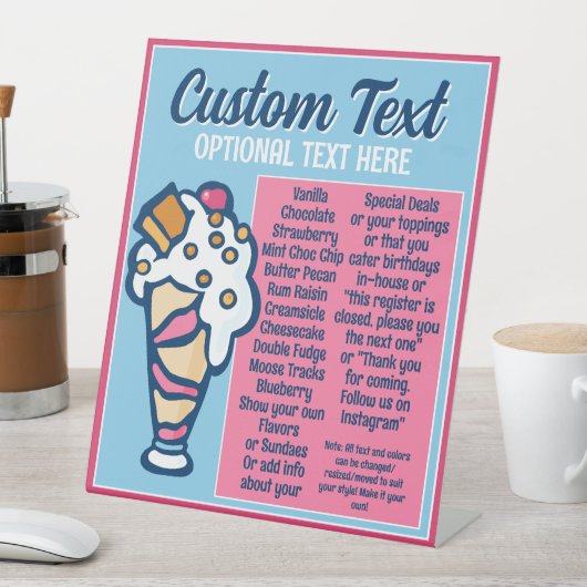 Crème glacée Spécialités Saveurs Mini menu Panneau (In SItu)