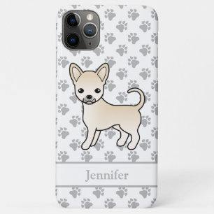Crème Gladharige Chihuahua Cartoon Hond & Naam iPhone 11 Pro Max Hoesje