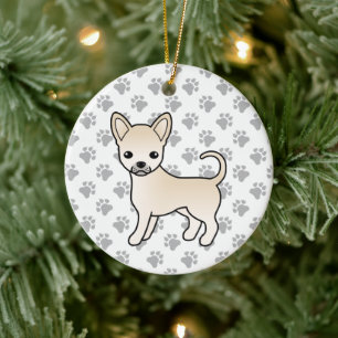 Crème Gladharige Chihuahua Cartoon Hond & Pootjes Keramisch Ornament