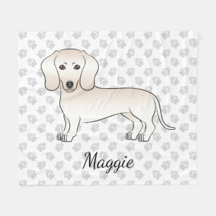 Crème gladharige dachshond cartoonhond met naam fleece deken