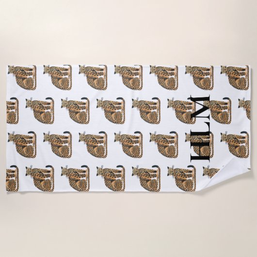 Crème Gold Leopards Animal Monogram Strandlaken (Voorkant)