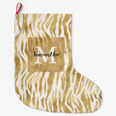 Crème Gold Zebra Print Monogram Grote Kerstsok (Voorkant)