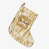 Crème Gold Zebra Print Monogram Grote Kerstsok (Voorkant (Hangend))