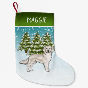 Crème Golden Retriever Blauwe Kerstmis Aangepaste Kleine Kerstsok