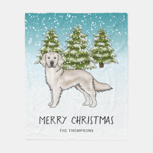 Crème Golden Retriever-hond Blauw Besneeuwde Kerst Fleece Deken