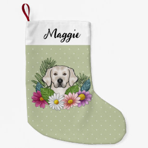 Crème Golden Retriever Kleurrijke Bloemen En Naam Kleine Kerstsok