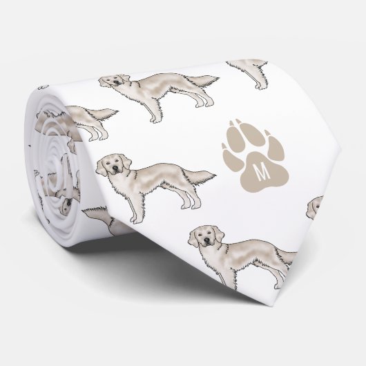 Crème Golden Retriever Patroon Custom Monogram Stropdas (Opgerold)