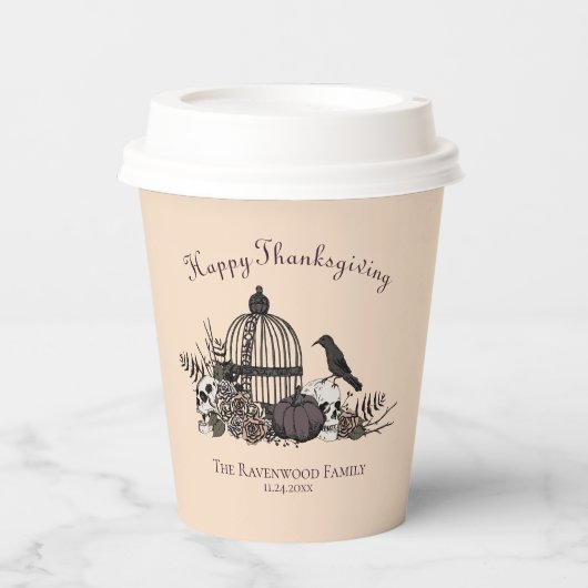 Crème Gotische schedels, pompoen & Rozen Thanksgiv Papieren Bekers (Voorkant)
