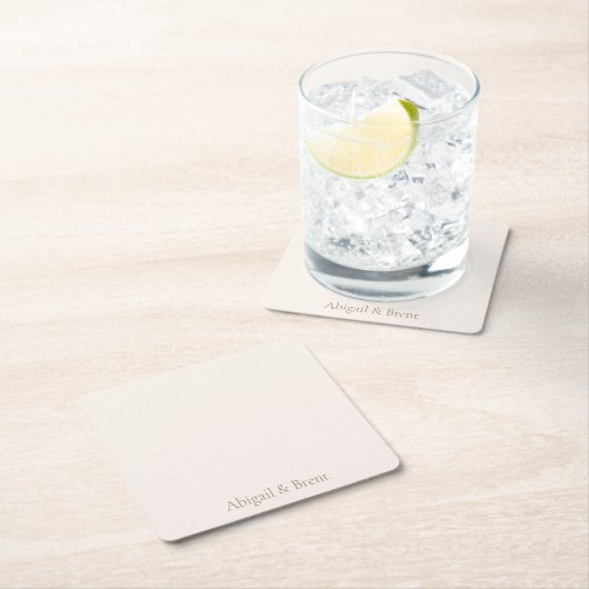 Crème & Goud Gepersonaliseerde Eenvoudige Huwelijk Vierkante Kartonnen Onderzetter (Insitu)