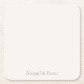 Crème & Goud Gepersonaliseerde Eenvoudige Huwelijk Vierkante Kartonnen Onderzetter (Voorkant)