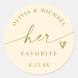 Crème & Goud 'Haar Favoriet' Script Trouwcadeautas Ronde Sticker