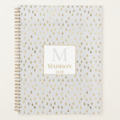 Crème Goud Regendruppel Moderne Monogram Planner (Voorkant)