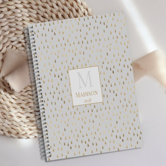 Crème Goud Regendruppel Moderne Monogram Planner