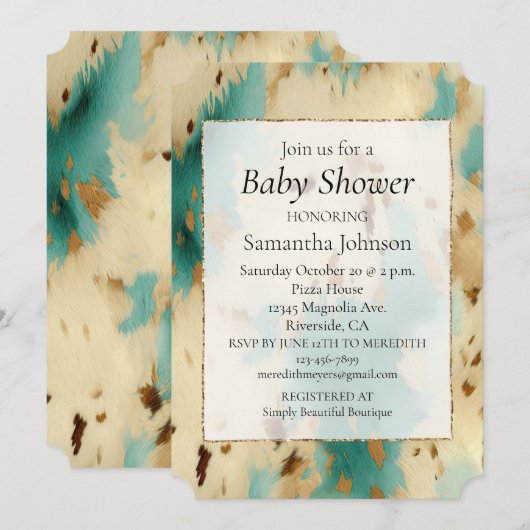 Crème Goud Turquoise Koeienhuid Dier Kaart (Voorkant / Achterkant)