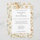 Crème Goud Wit Land Bloemen Huwelijk Kaart (Voorkant / Achterkant)