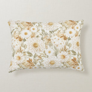 Crème Goud Witte Landbloemen Accent Kussen
