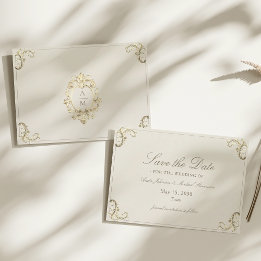 Crème Gouden Barokke Bruiloft Save The Date