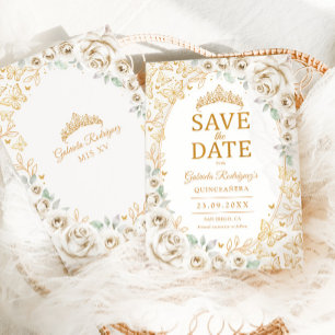 Crème Gouden Bloemige Quinceanera Save The Date