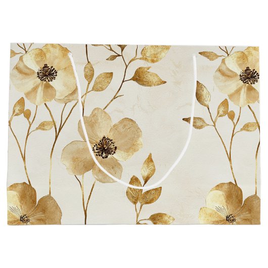 Crème Gouden Bloemige Trouw Groot Cadeauzakje (Achterkant)