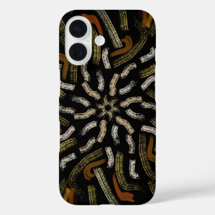 Crème Gouden Gele Geharkt Patroon Op Zwart iPhone 16 Hoesje