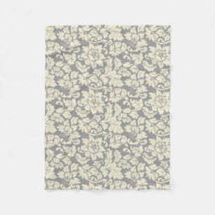 Crème & Grijs  Bloemen Damasks Fleece Deken