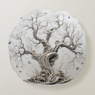 Crème, Grijs, en Bruine Boom van het Leven Rond Kussen