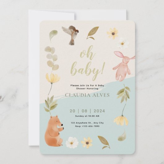 Crème Groen Aquarel Baby Shower Ter Ere Van Kaart (Voorkant)