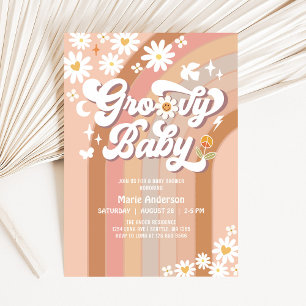 Crème Groovy Baby Hippie Retro Baby Borrel Kaart