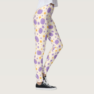 Crème Halloween Leggings met Schattigee Paarse pom