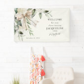 Crème Het binden van de Knoop Bow Hydrangea Douche Spandoek (Insitu)