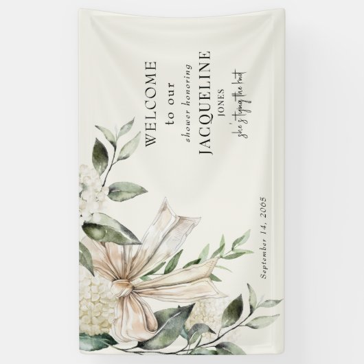 Crème Het binden van de Knoop Bow Hydrangea Douche Spandoek (Verticaal)