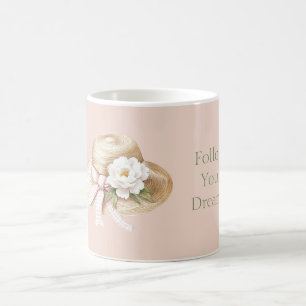 Crème Hoed Roze Strik Witte Bloem Koffiemok