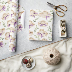 Crème Hoeden Paarse Lintjes Verjaardag Cadeaupapier