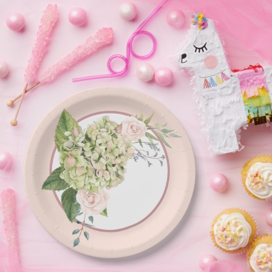 Crème hortensia en Rozen Papieren Bordje (Feest)