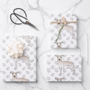 Crème Italiaanse Greyhound Cartoon Honden Met Poot Inpakpapier Vel