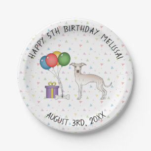 Crème Italiaanse Greyhound Lieve Cartoon Hond Verj Papieren Bordje