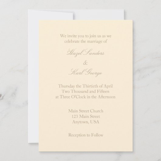 Crème Ivoor Bruin Duidelijke Eenvoudige Huwelijksu Kaart (Voorkant)