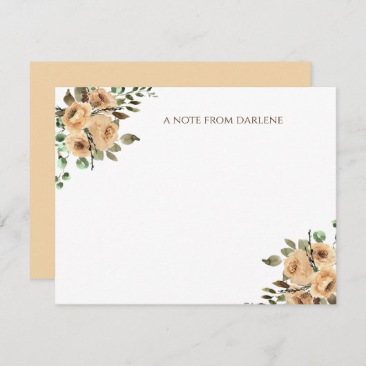 Crème, ivoor, latte Waterverf Rozen monogram Notitiekaartje (Voorkant / Achterkant)