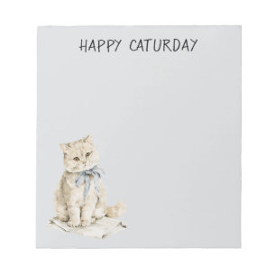 Crème Kat Blauwe Strik Caturday Notitieblok