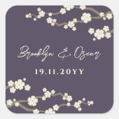 Crème Kersenbloesems Wit Sakura Paarse bruiloft Vierkante Sticker (Voorkant)